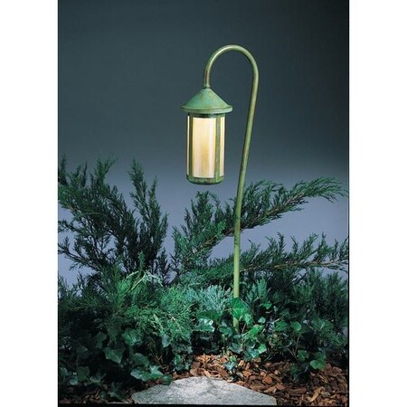 Arroyo Craftsman Low Voltage 6" Berkeley Long Body, 27" Bo Peep Stem, Raw Copper, Amber Mica Glass LV27-B6LM-RC